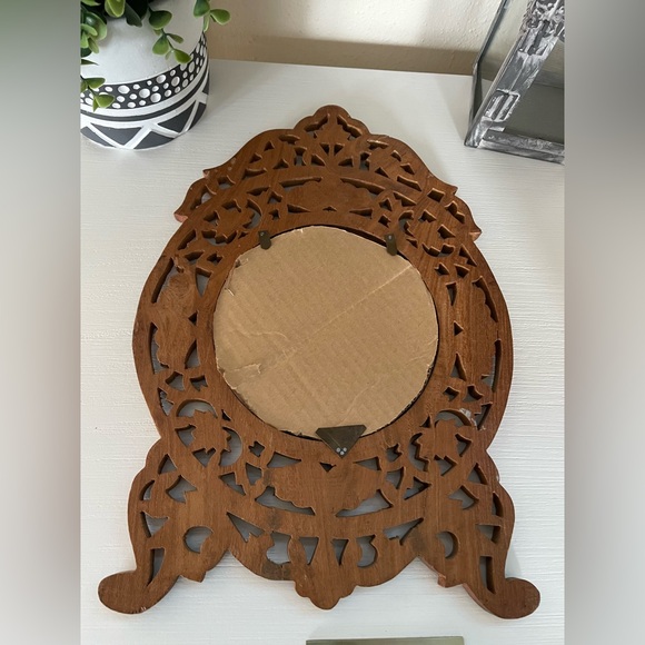 Vintage Bohemian Style Wood Mirror Wooden Frame Hand Carved 15x10” - Picture 4 of 5